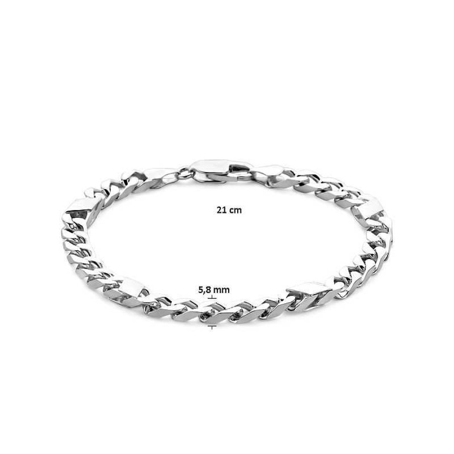 Armbanden Mostert Huiscollectie | Zilveren Heren Schakelarmband Met Gourmetschakel En Tussenstukjes 5.8 Mm - Lengte 21 Cm