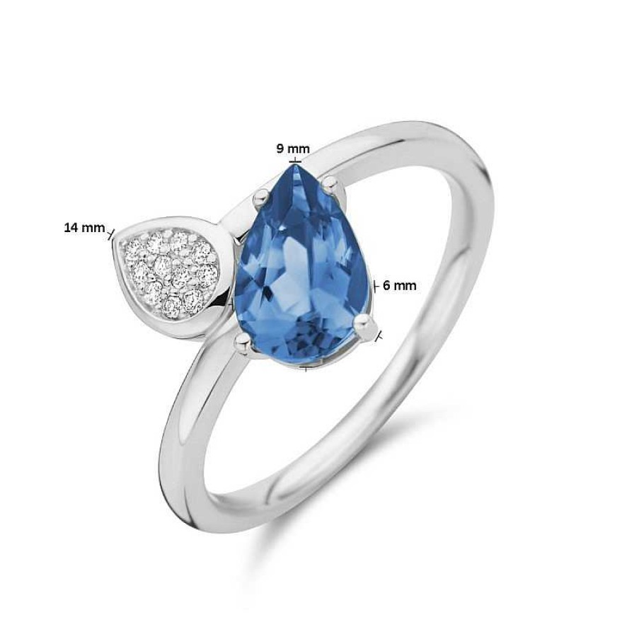 Ringen Mostert Huiscollectie | 14-Karaat Gouden Ring Met Druppelvormige Londen Blue Topaas En Diamanten 0.0555 Crt