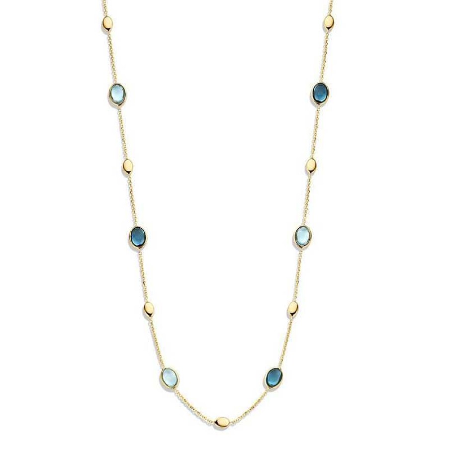 Kettingen Mostert Huiscollectie | Gouden Collier Met Geslepen Blauw Topaas