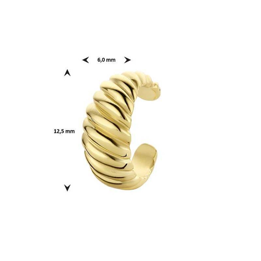 Oorbellen Mostert Huiscollectie | Gold Plated Earcuff 6 Mm Breed Gedraaid - Diameter 12.5 Mm