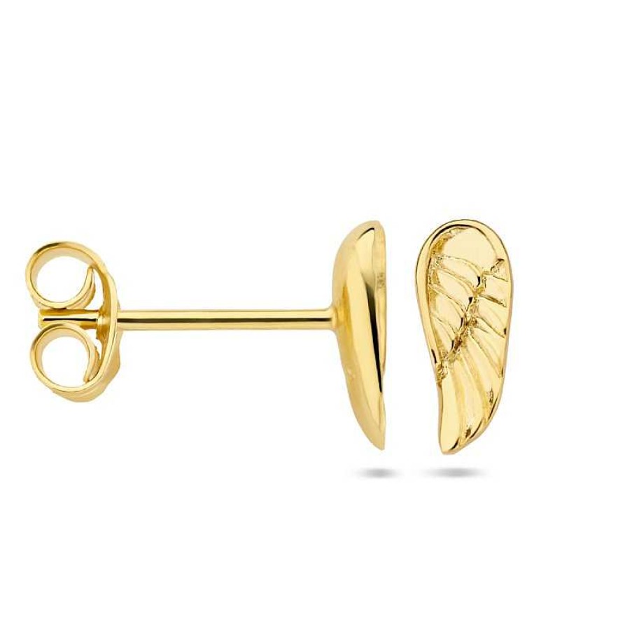 Oorbellen Mostert Huiscollectie | Gold Plated Oorknoppen Engel Vleugel - 8.5 X 3.5 Mm