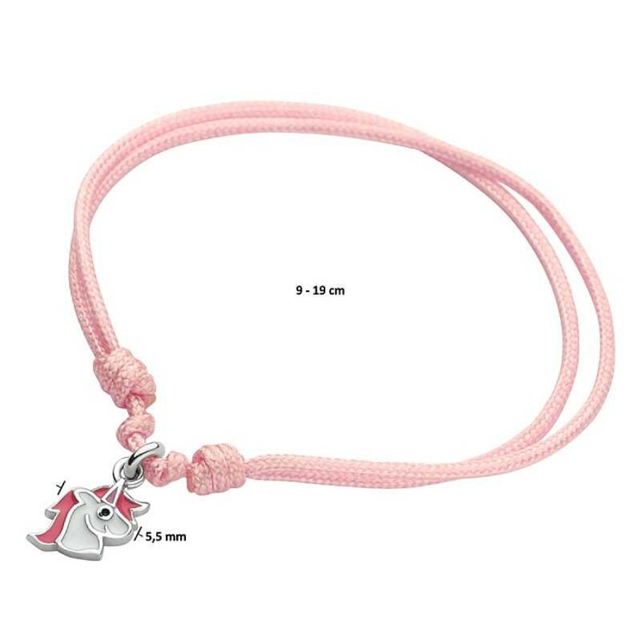 Armbanden Mostert Huiscollectie | Roze Gevlochten Kinderarmband Met Eenhoorn - Lengte 9 - 19 Cm