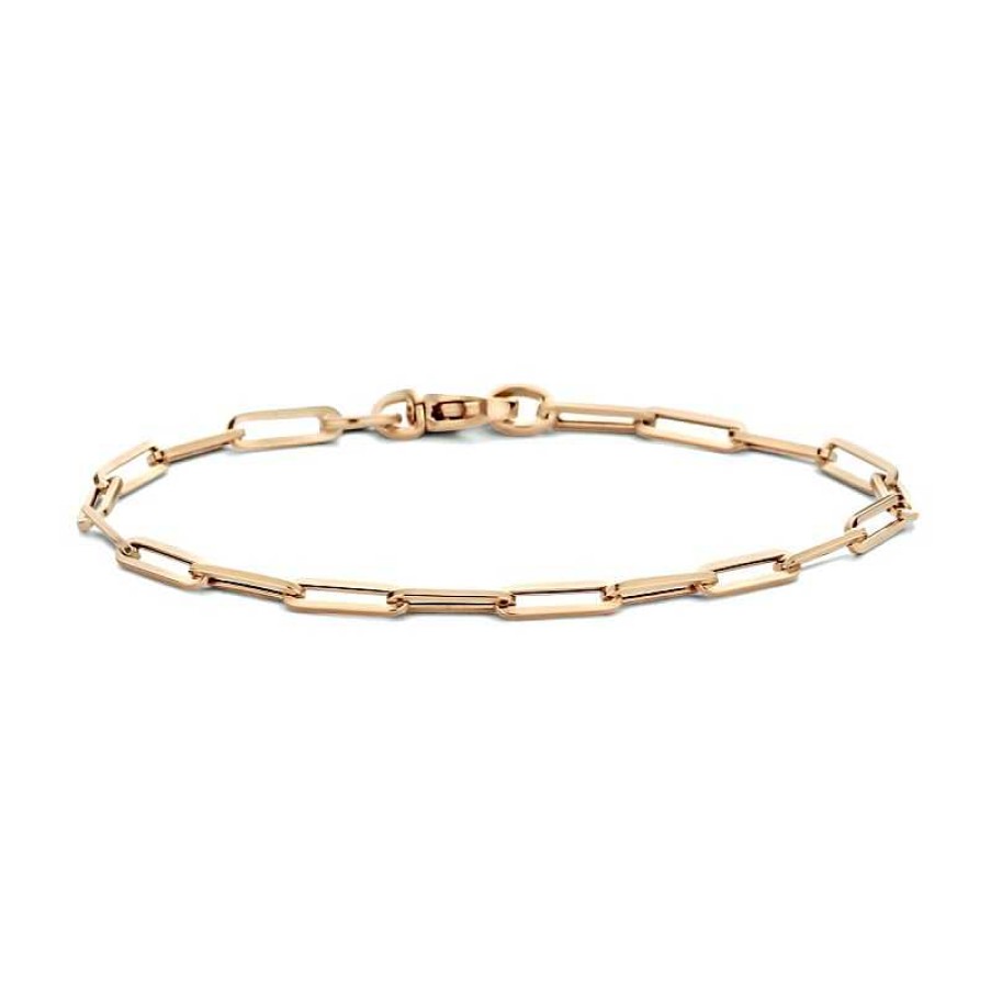 Armbanden Mostert Huiscollectie | Rosegouden Vierkante Buis Paperclip Armband - Lengte 18 Cm