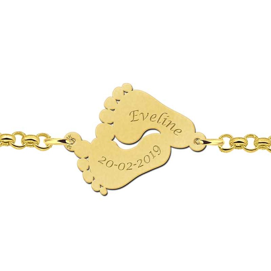 Armbanden Names4ever | Gouden Armband Met Naam Voetjes Names4Ever