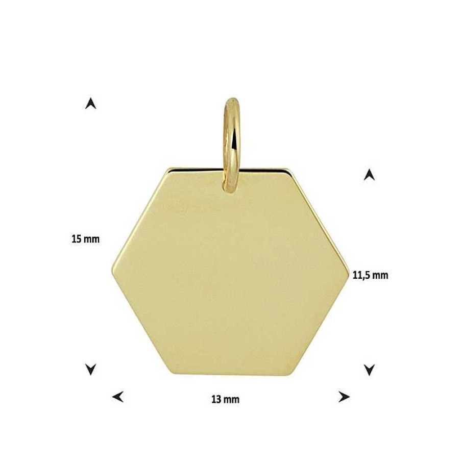 Hangers Mostert Huiscollectie | Gouden Graveerhanger Zeshoek - 12 X 13 Mm