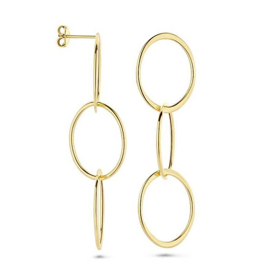 Oorbellen Mostert Huiscollectie | 14-Karaat Gouden Oorhangers Met Drie Ovaaltjes - 60 X 18 Mm