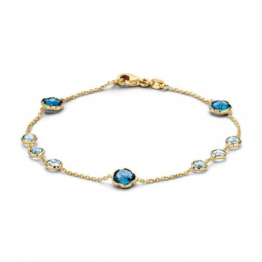 Armbanden Mostert Huiscollectie | Gouden Armband Met Blauwe Topaas Hangertjes