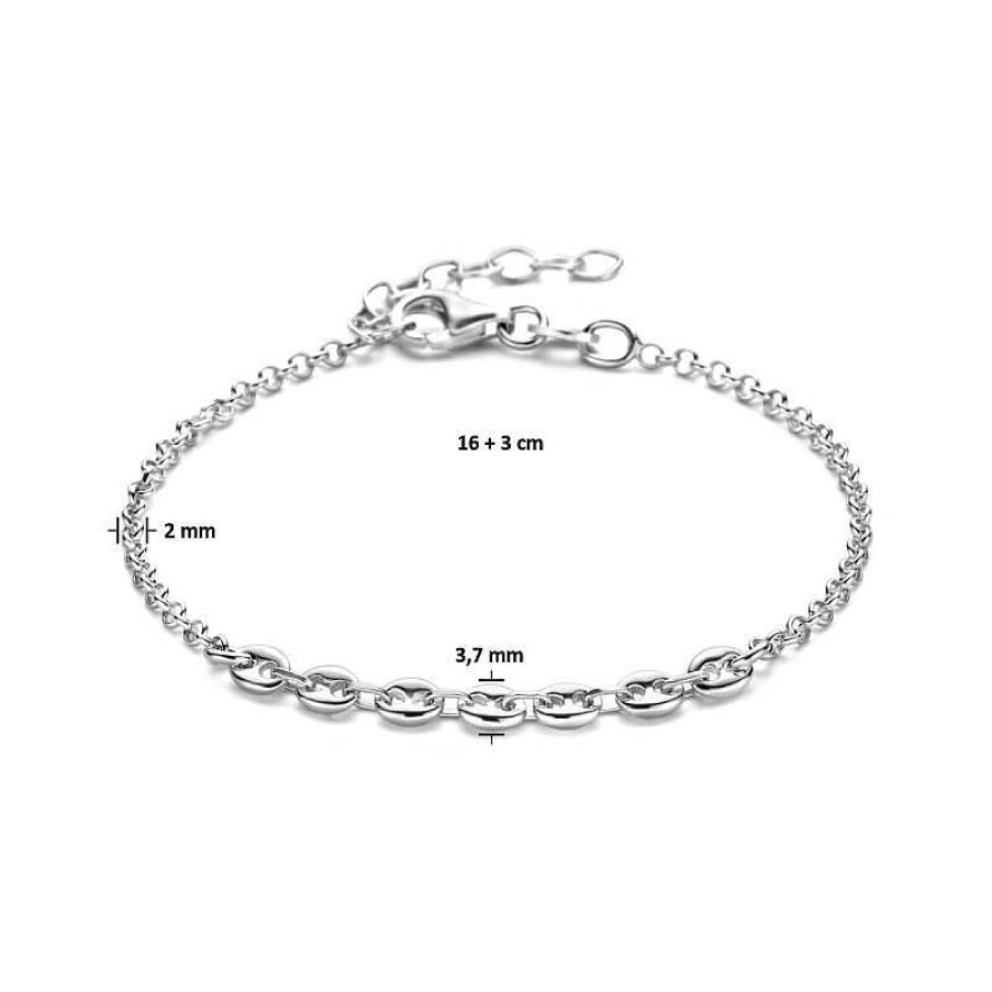 Armbanden Mostert Huiscollectie | Zilveren Armband Met Koffieboon Schakel - Lengte 16 - 19 Cm