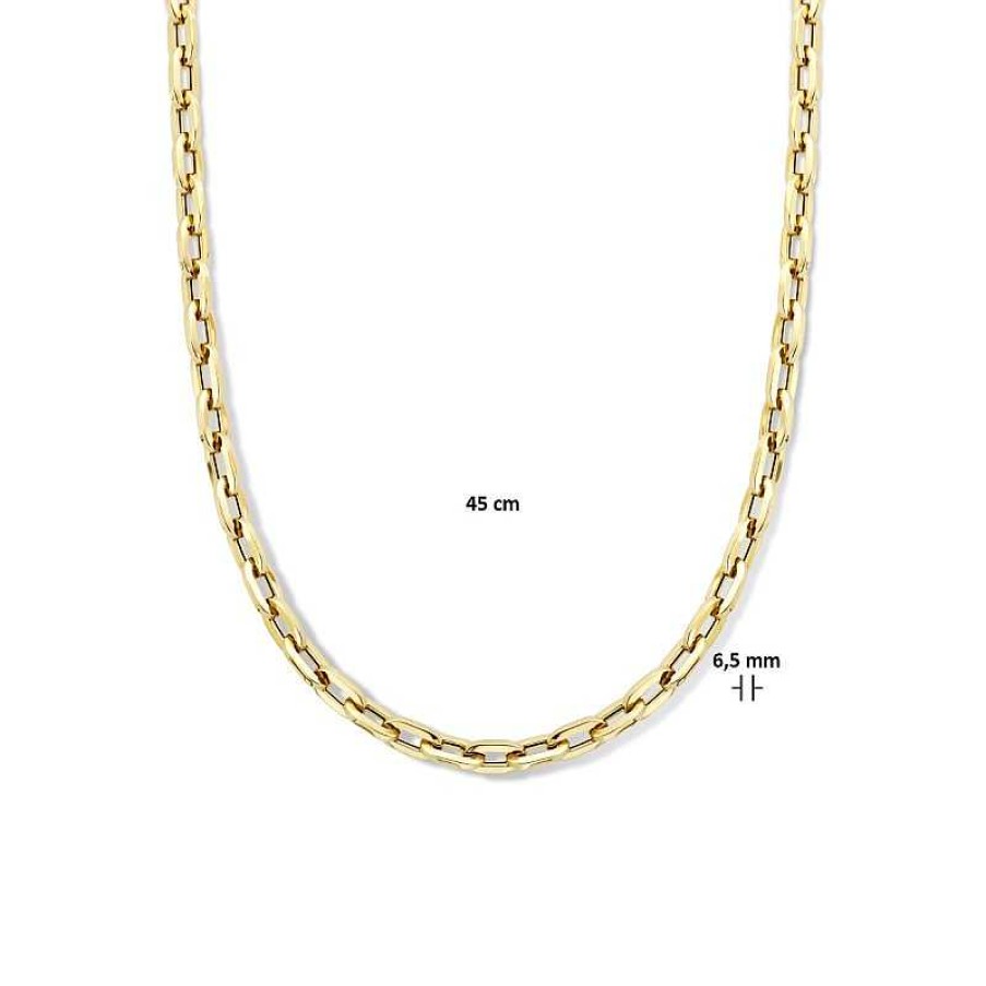 Kettingen Mostert Huiscollectie | Paperclip Ketting Vierkante Buis 14-Karaat Goud - Lengte 45 Cm