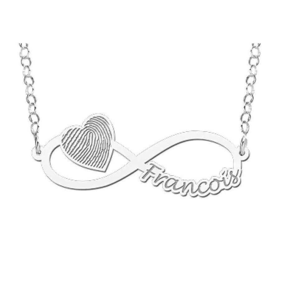 Kettingen Names4ever | Zilveren Infinity Ketting Met Vingerafdruk En Naam - 45 X 15 Mm - Names4Ever