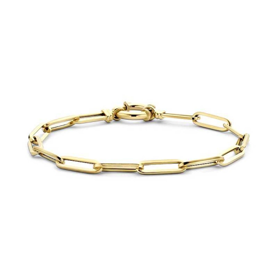 Armbanden Mostert Huiscollectie | 14-Karaat Gouden Paperclip Armband 4.5 Mm Vierkante Buis - Lengte 19 Cm