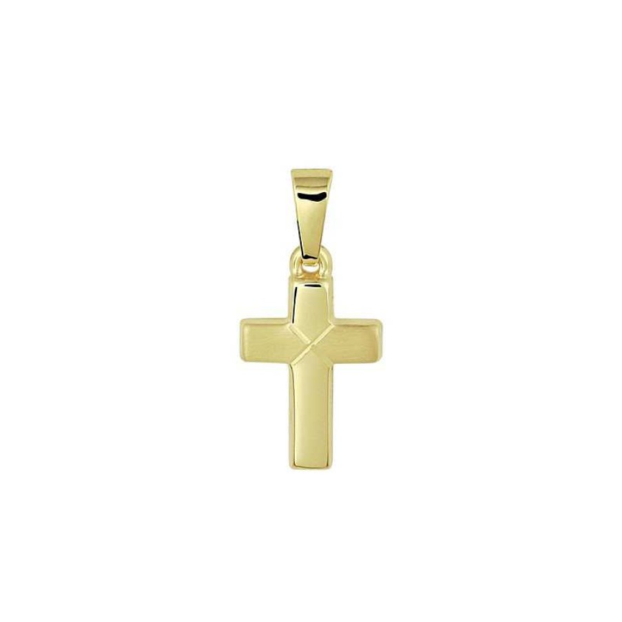 Hangers Mostert Huiscollectie | Gouden Kruis Hanger Met Bewerking - 20 X 9.7 Mm