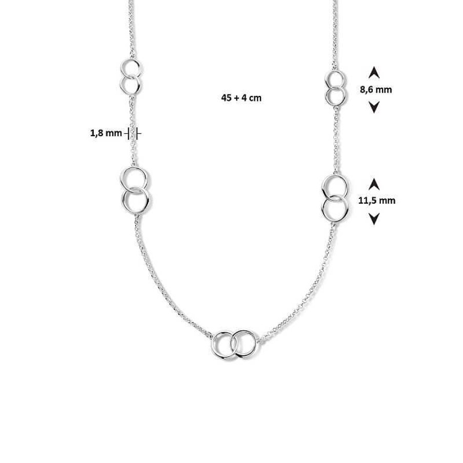 Kettingen Mostert Huiscollectie | Gerhodineerd Zilveren Ketting Met Open Rondjes - Lengte 45 + 4 Cm