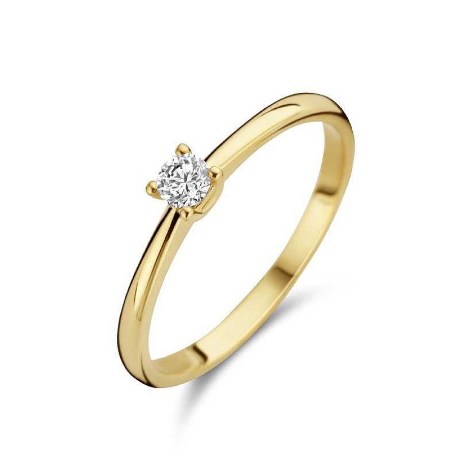 Ringen Mostert Huiscollectie | 14-Karaat Gouden Solitair Ring Met Diamant 0.10 Crt