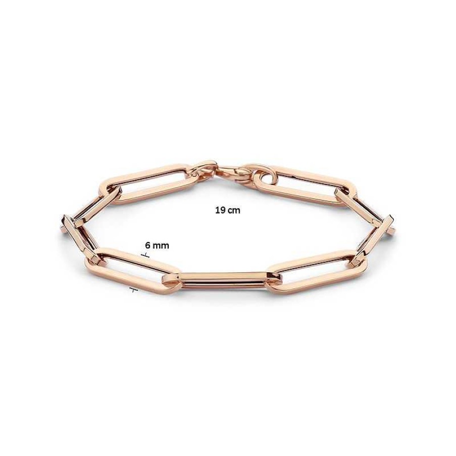 Armbanden Mostert Huiscollectie | 14-Karaat Ros Gouden Paperclip Armband Met Vierkante Buis 6 Mm - Lengte 19 Cm