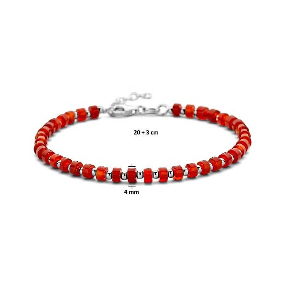 Armbanden Mostert Huiscollectie | Zilveren Heren Armband Met Carneool 4 Mm - Lengte 20 + 3 Cm