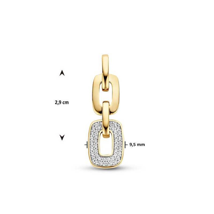 Hangers Mostert Huiscollectie | Gouden Hanger Met Schakelmotief En Diamanten - 29 X 9.5 Mm