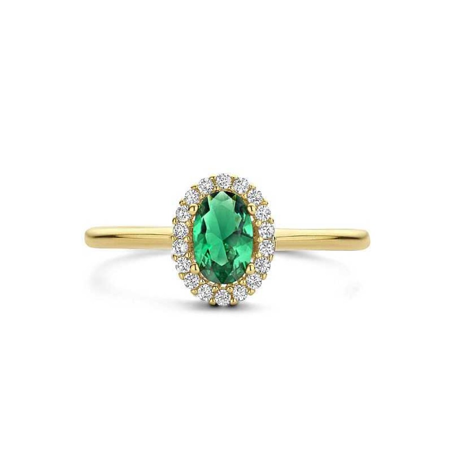 Ringen Mostert Huiscollectie | 14-Karaat Gouden Ring Met Ovale Zirkonia Groen