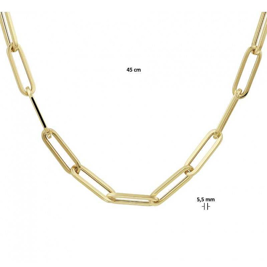 Kettingen Mostert Huiscollectie | Gouden Collier Met Paperclip Schakel Vierkante Buis 5.5 Mm 45 Cm