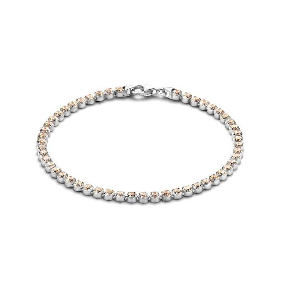 Armbanden Mostert Huiscollectie | Zilveren Tennisarmband Met Champagne Zirkonia'S 2.8 Mm - Lengte 16 + 3 Cm