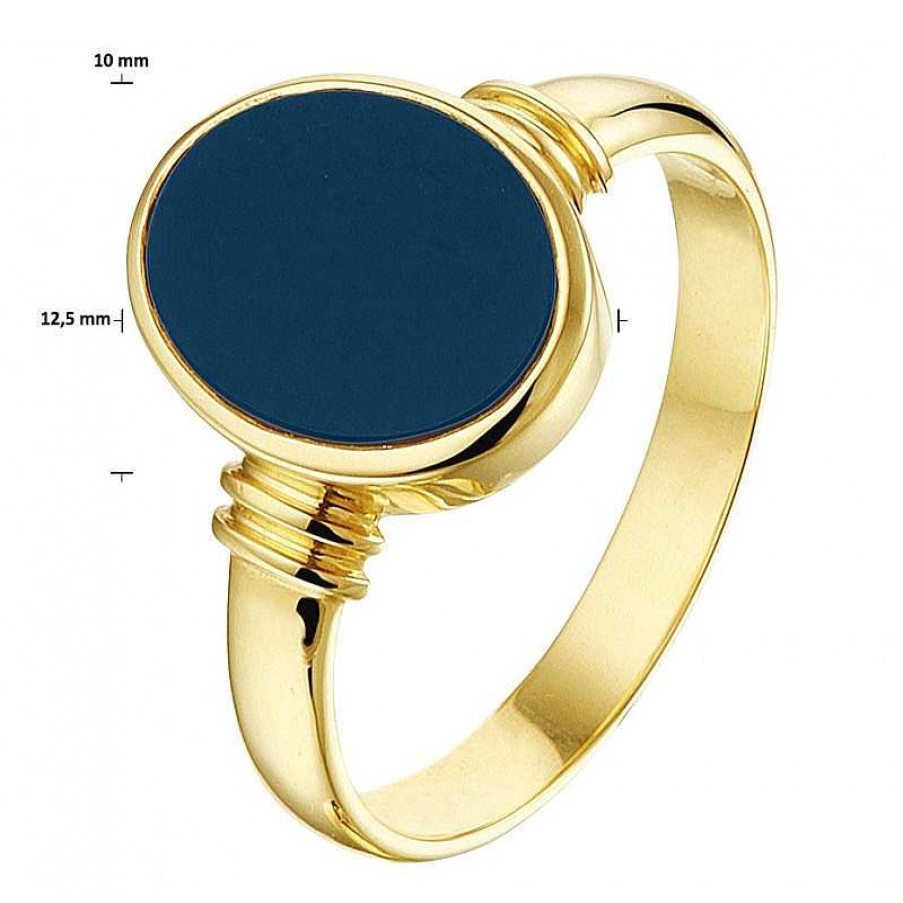 Ringen Mostert Huiscollectie | Zegelring Goud Dames Blauwe Steen Massief