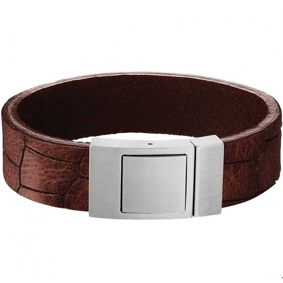 Armbanden Mostert Huiscollectie | Bruine Leren Herenarmband Met Slot