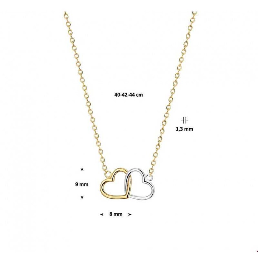 Kettingen Mostert Huiscollectie | Bicolor Gouden Hartjes Ketting Wit- En Geelgoud 40-42-44 Cm