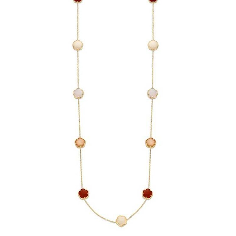 Kettingen Mostert Huiscollectie | Gouden Ketting Met Bloemvormige Edelstenen 70 Cm