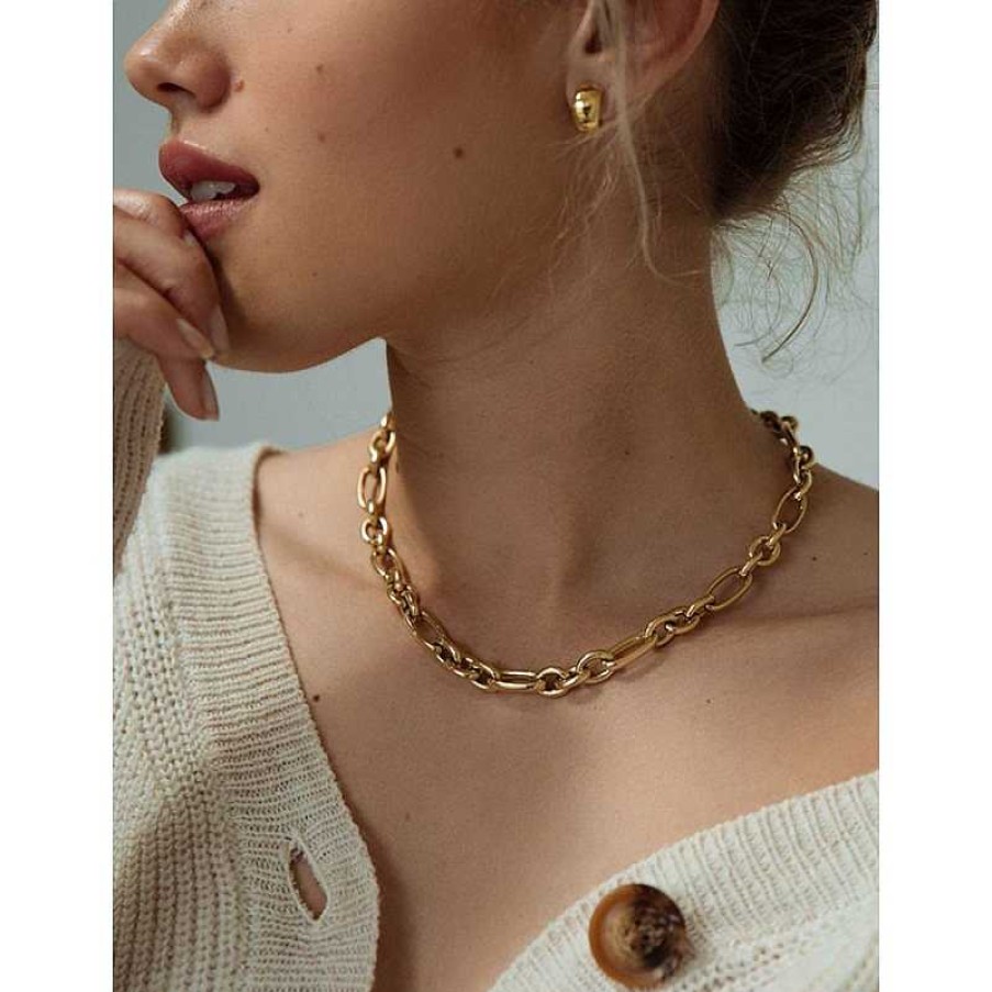 Kettingen Mostert Huiscollectie | Gouden Schakelcollier Met Grote En Kleine Schakels 45 Cm