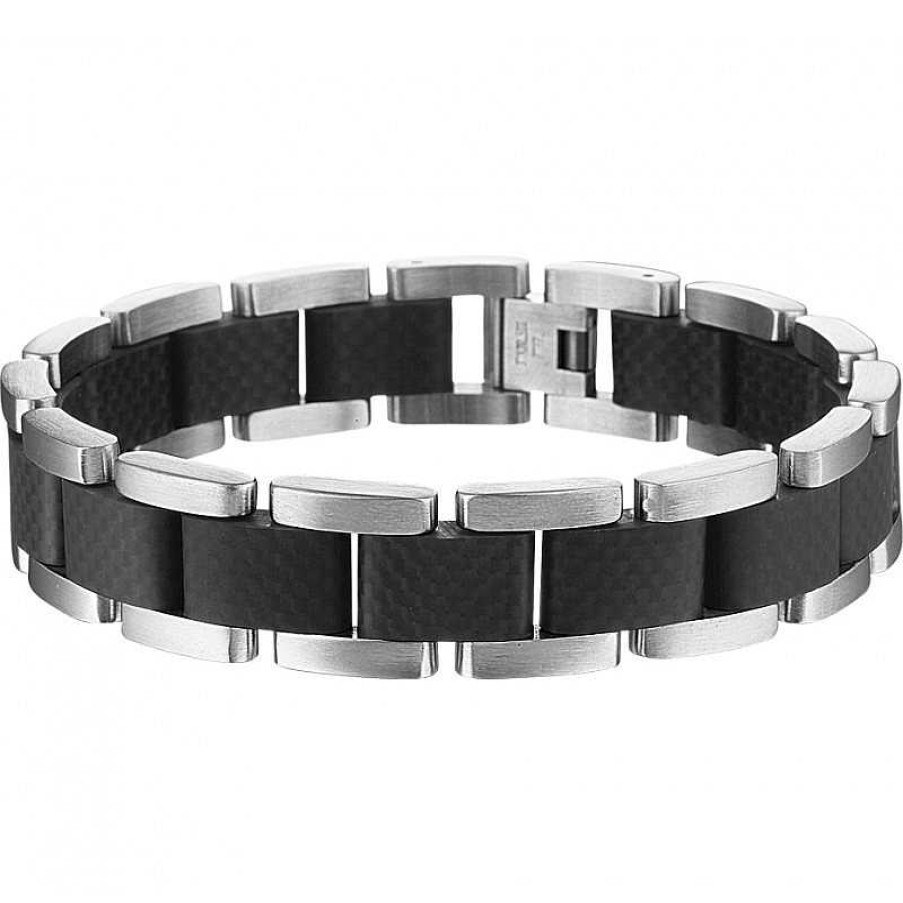 Armbanden Mostert Huiscollectie | Heren Armband Staal Met Zwart Carbon 21 Cm