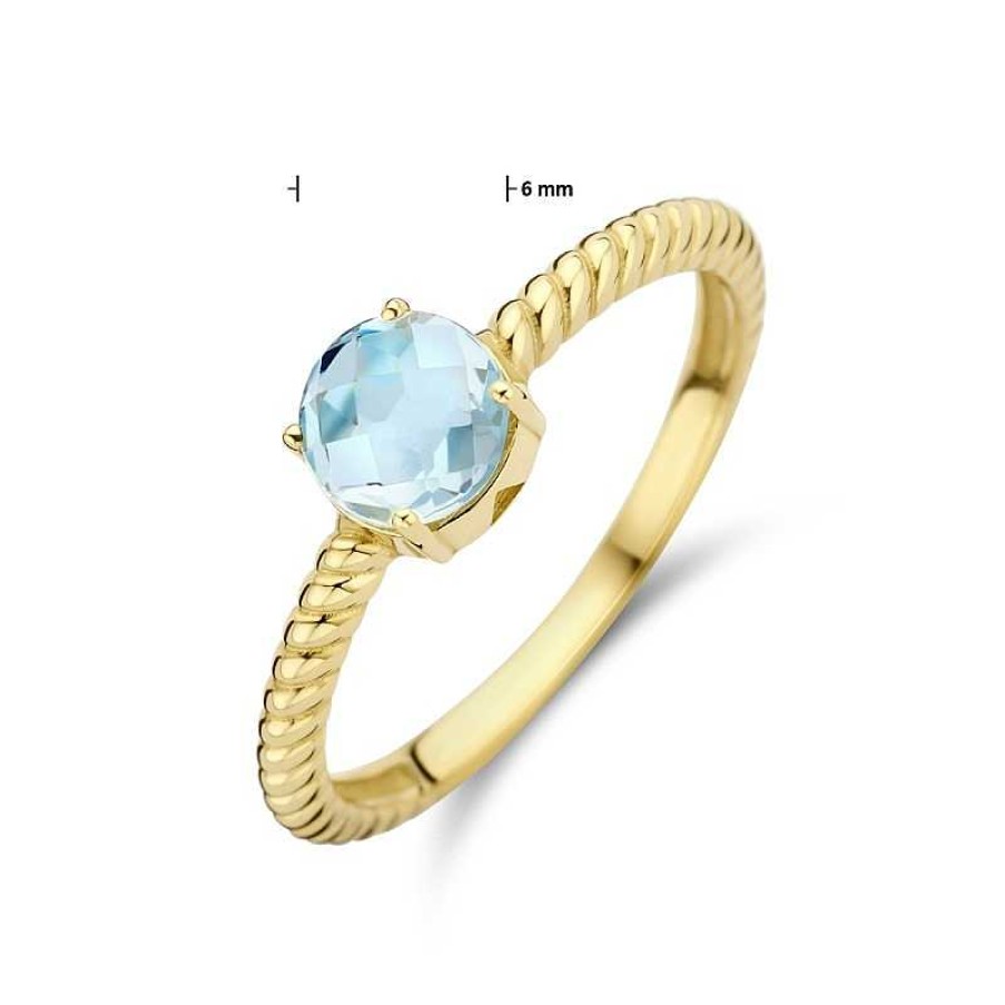 Ringen Mostert Huiscollectie | 14-Karaat Gouden Ring Gedraaid Met Blauwe Topaas