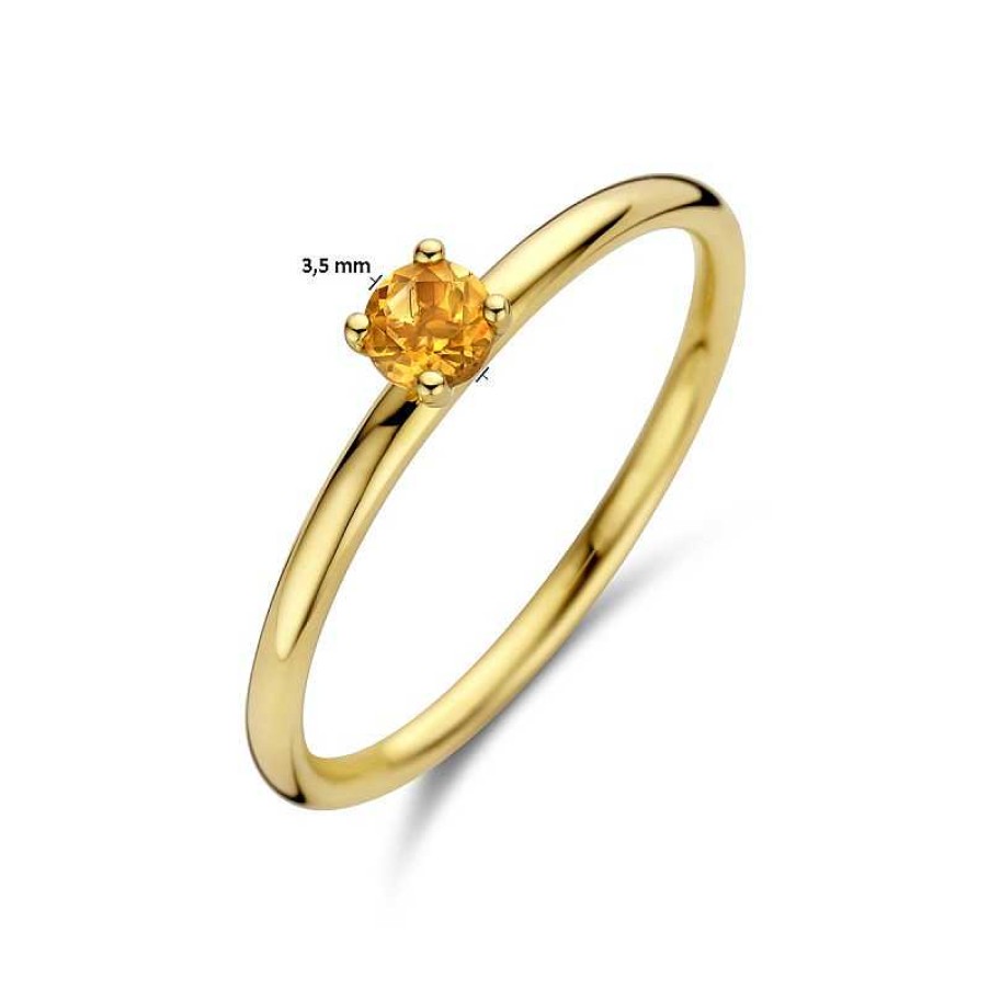 Ringen Mostert Huiscollectie | 14-Karaat Solitaire Gouden Ring Met Citrien 3.5 Mm