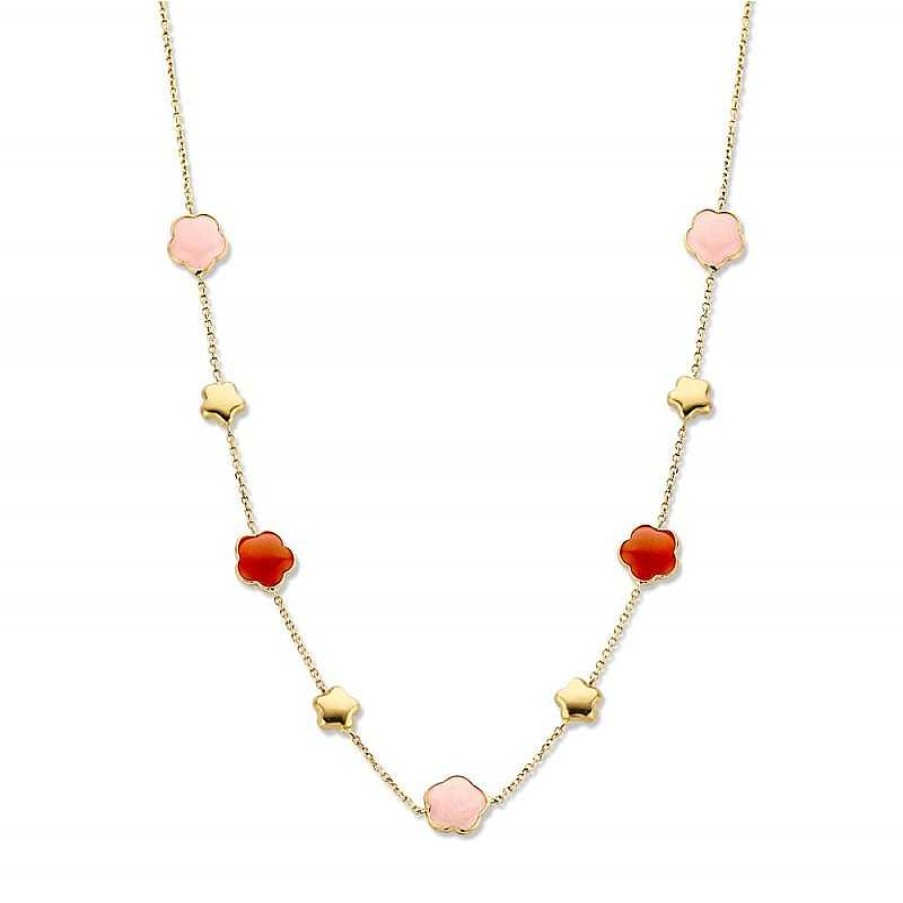 Kettingen Mostert Huiscollectie | Gouden Ketting Met Roze En Rode Bloemen 45 Cm