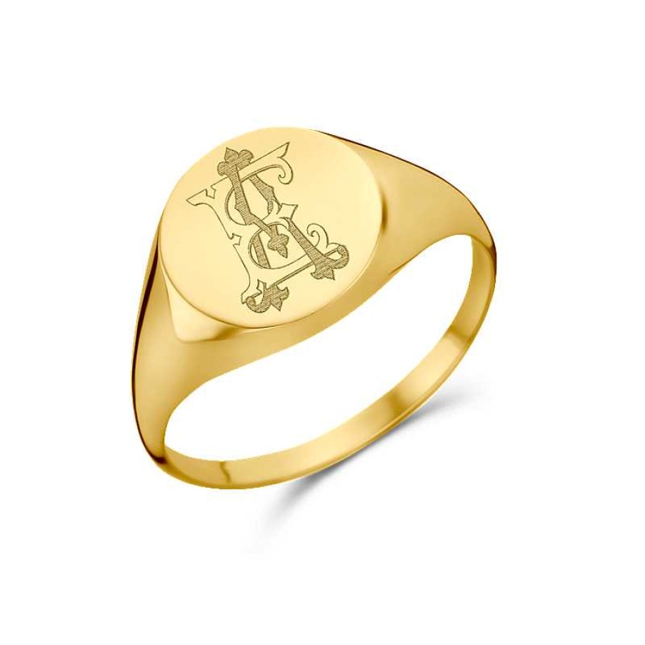 Ringen Names4ever | Gouden Ronde Zegelring Met Monogram