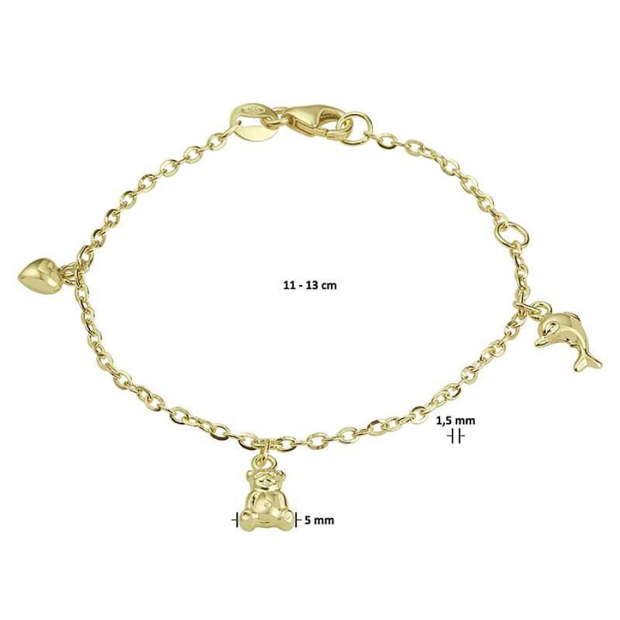 Armbanden Mostert Huiscollectie | 14-Karaat Gouden Kinderarmband Met Bedeltjes - Lengte 11 - 13 Cm