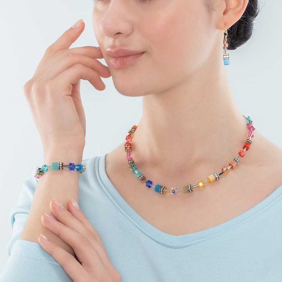 Kettingen Coeur de Lion | Coeur De Lion Geocube Ketting Iconic Multicolor 2838/10-1521 Goudkleurig