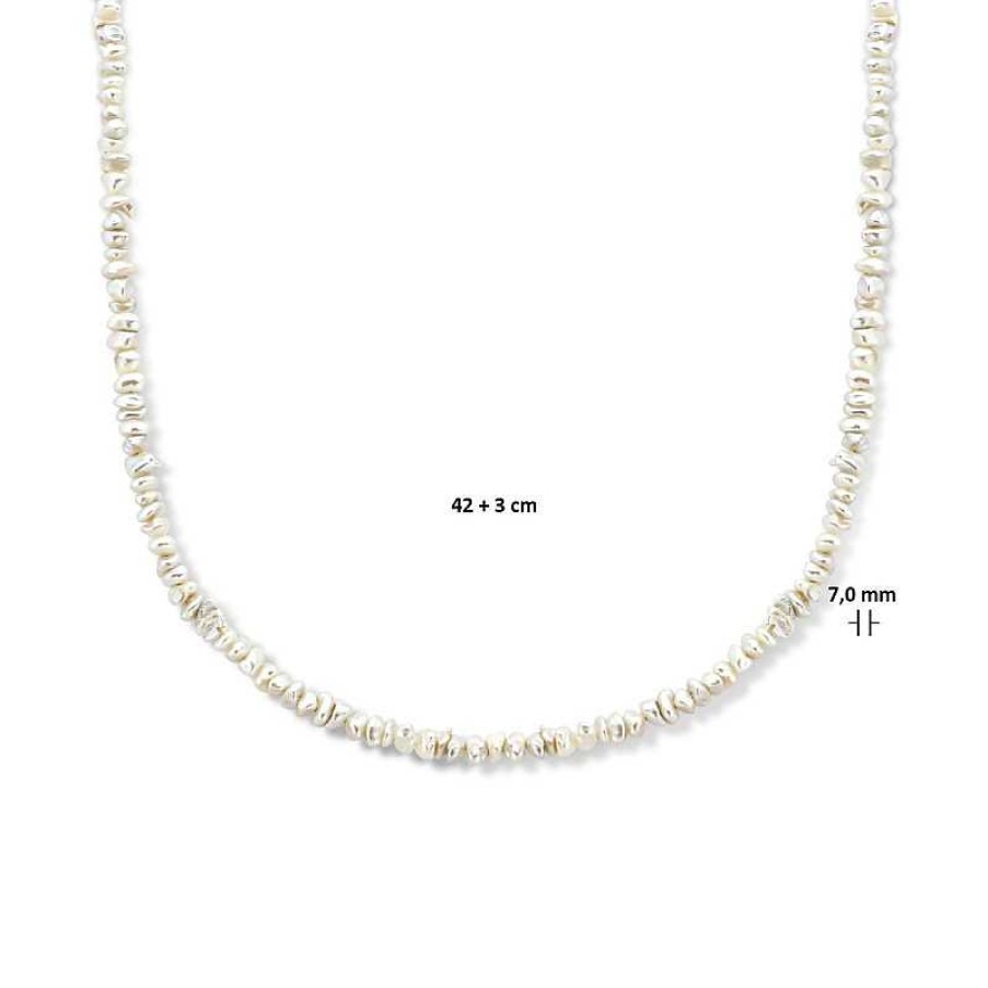 Kettingen Mostert Huiscollectie | Gold Plated Parelketting 7 Mm Breed - Lengte 42 + 3 Cm