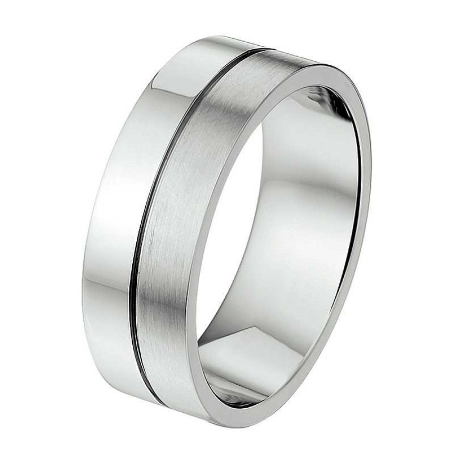 Ringen Mostert Huiscollectie | Deels Gematteerde Stalen Vriendschapsring 8 Mm