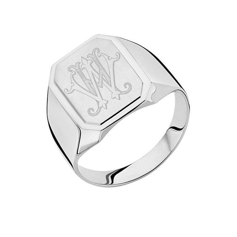 Ringen Names4ever | Names4Ever Monogram Zegelring Rechthoek Zilver