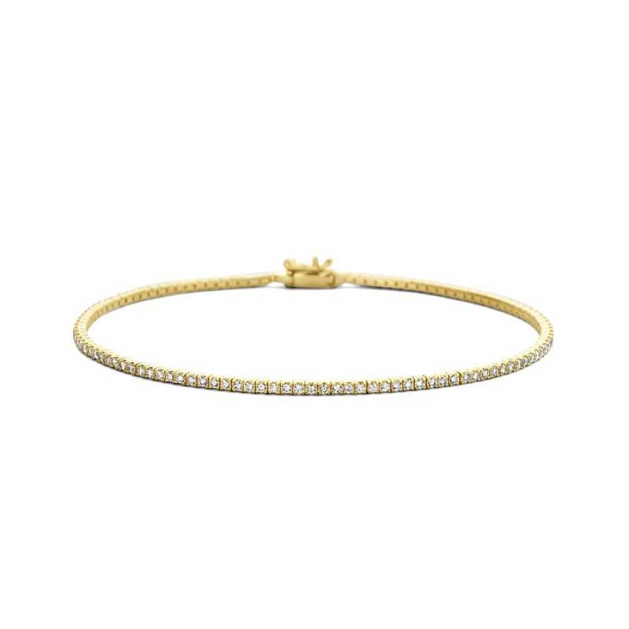 Armbanden Mostert Huiscollectie | 14-Karaat Gouden Tennisarmband Met Diamanten Rond 1.5 Mm- Lengte 18 Cm