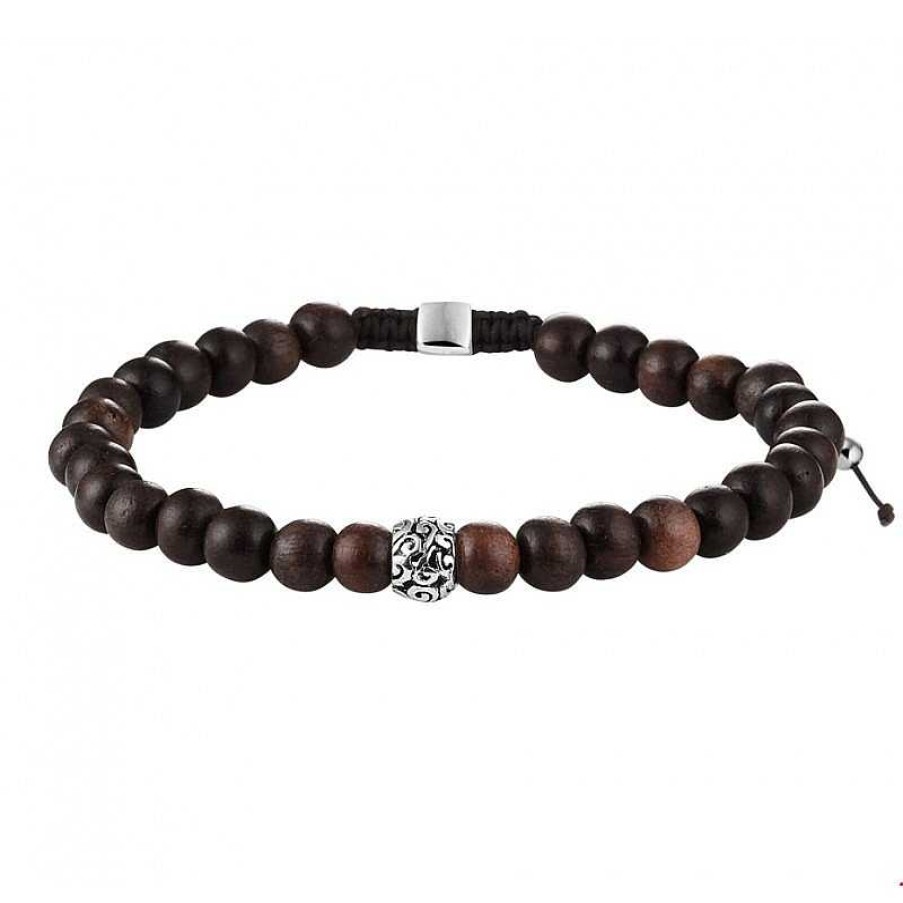 Armbanden Mostert Huiscollectie | Donkerbruine Armband Van Hout En Zilver 6.5 Mm 19 - 26 Cm