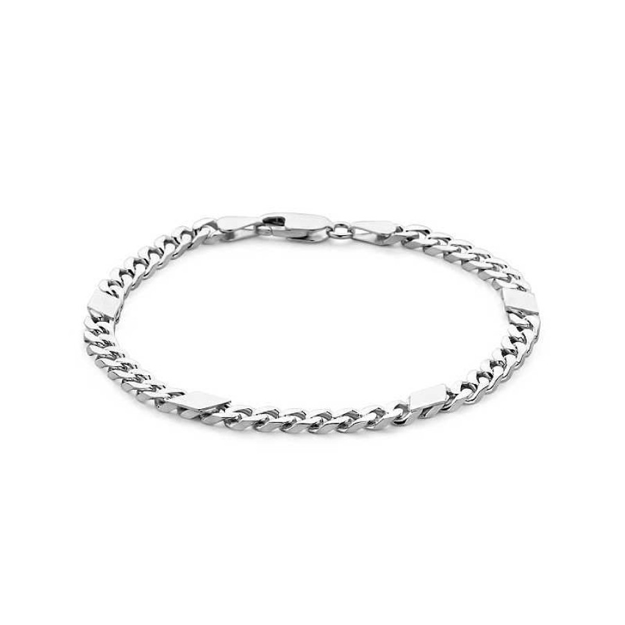 Armbanden Mostert Huiscollectie | Zilveren Gourmet Schakelarmband Met Tussenstukjes 5.1 Mm Breed 6-Zijdes Geslepen - Lengte 21 Cm