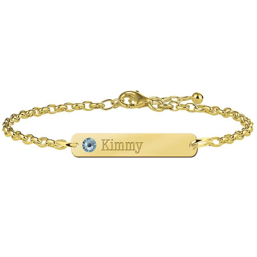 Armbanden Names4ever | Gouden Armband Met Naam Bar En Geboortesteen Names4Ever