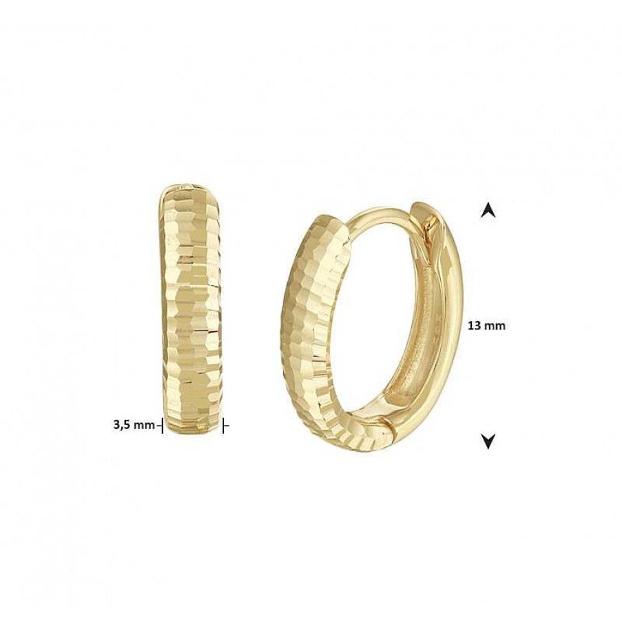 Oorbellen Mostert Huiscollectie | 14-Karaat Gouden Klapcreolen Gediamanteerd