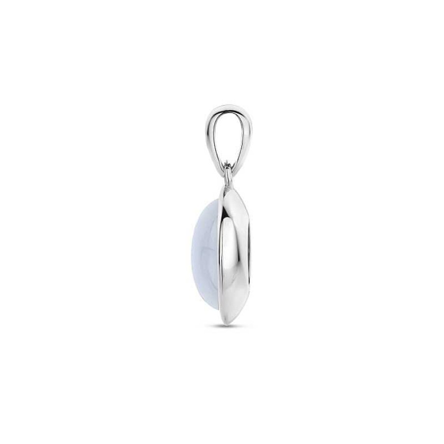 Hangers Mostert Huiscollectie | Zilver Gerhodineerde Hanger Met Witte Chalcedoon Edelsteen - 10.5 Mm X 19 Mm