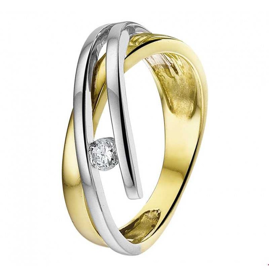 Ringen Mostert Huiscollectie | Ring Bicolor Met Zirkonia 9 Mm Breed