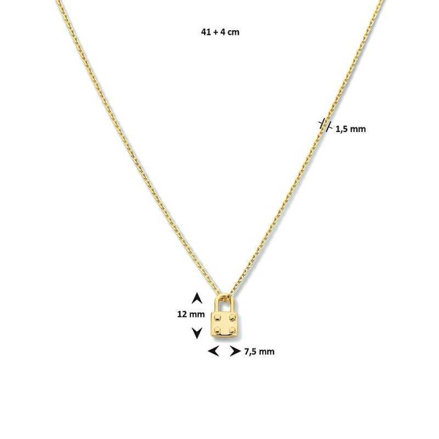 Kettingen Mostert Huiscollectie | Gold Palted Ketting Met Slotjes Hanger