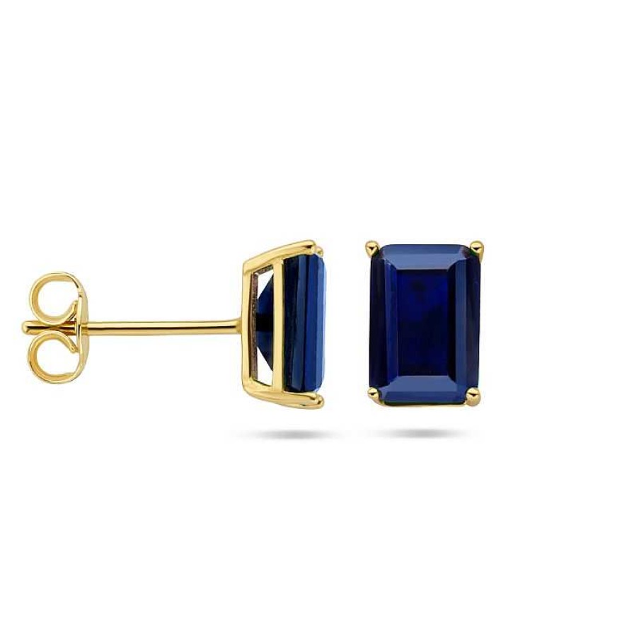 Oorbellen Mostert Huiscollectie | 14-Karaat Gouden Oorknoppen Met Blauwe Zirkonia Rechthoekig - 7 X 5 Mm