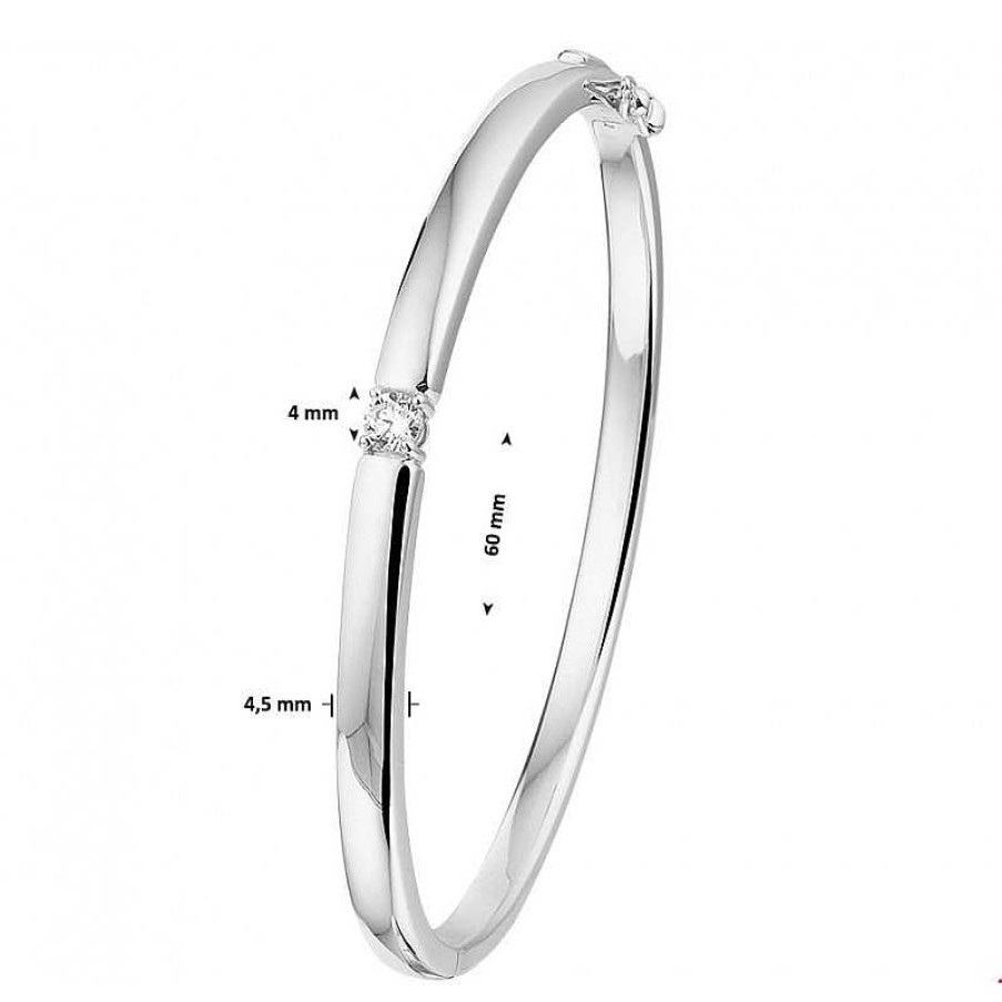 Armbanden Mostert Huiscollectie | Zilveren Bangle Scharnier Zirkonia 4.5 X 60 Mm