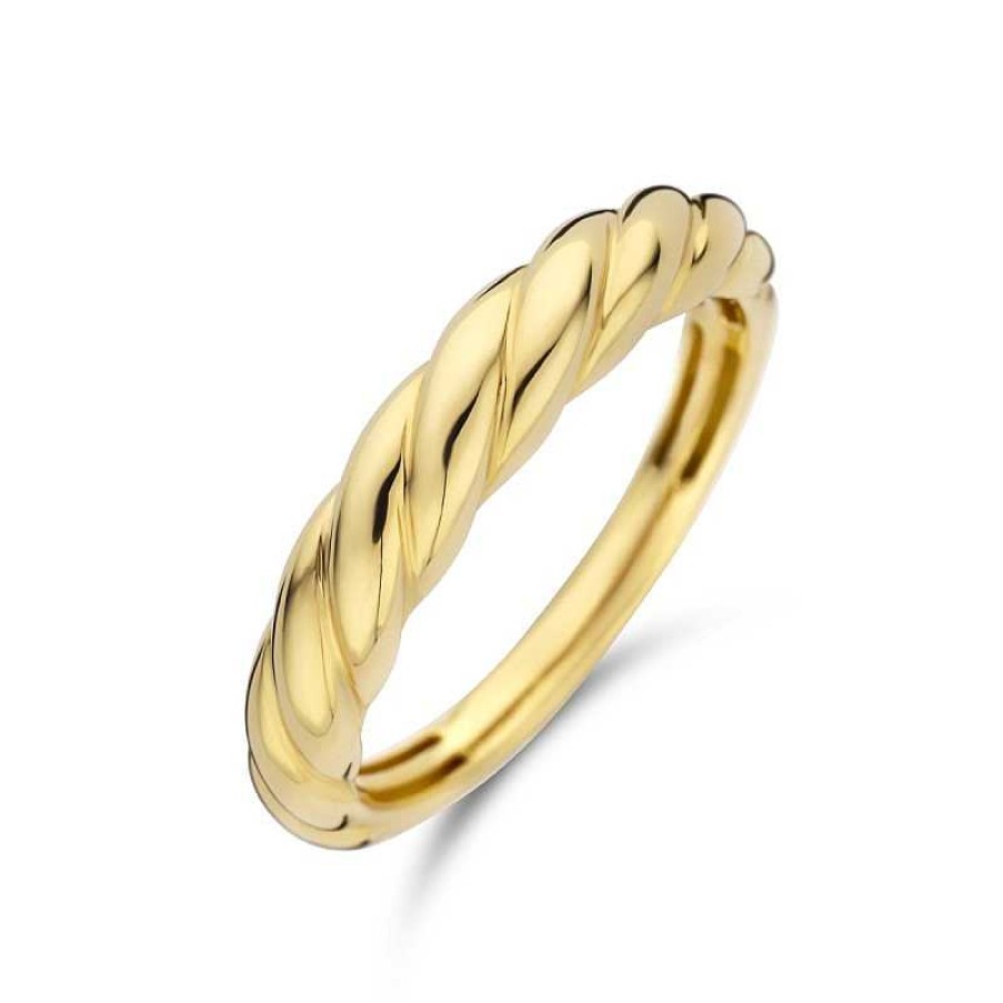 Ringen Mostert Huiscollectie | Smalle 14-Karaat Gouden Gedraaide Croissant Ring 4 Mm Breed